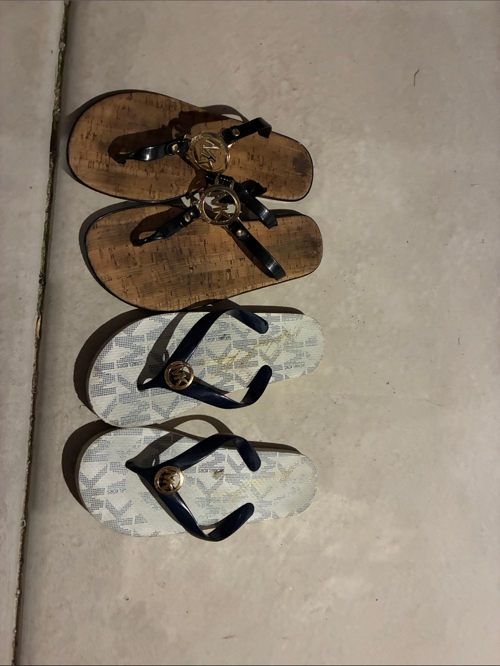 Michael Kors Black-Strap Flip Flops with Gold MK Logo